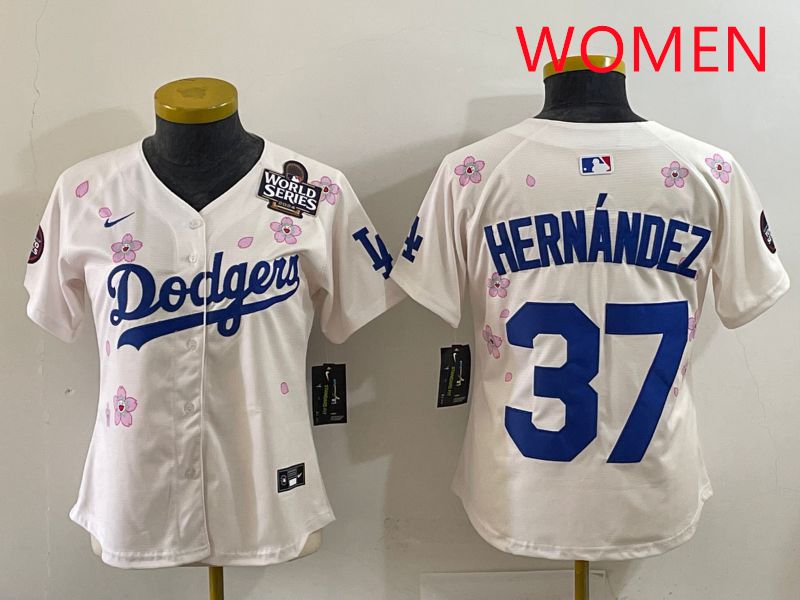 Women Los Angeles Dodgers #37 Hernandez Cream Sakura Edition 2025 Nike MLB Jersey style 36->women mlb jersey->Women Jersey